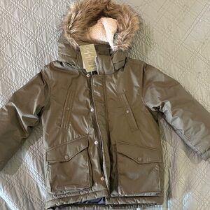 H&M Khaki Jacket with Faux Fur Trim